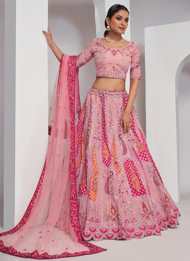 Soft Net Pink Wedding Wear Sequins Work Lehenga Choli